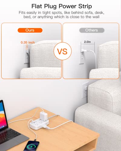 5FT Flat Plug Power Strip with USB Ports