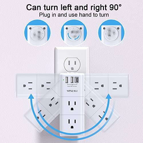 USB Surge Protector with Rotating Plug and USB Ports