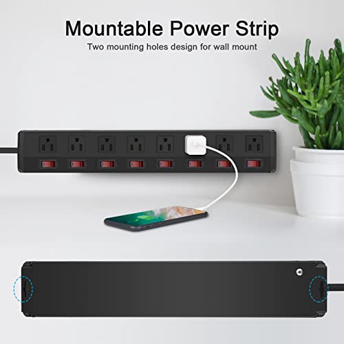 8-Outlet Metal Power Strip with Individual Switches