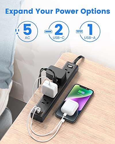 HOPOW Ultra Thin 6ft Power Strip with USB Ports