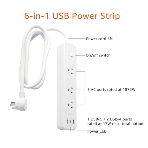 Amazon Basics 3 Outlet Power Strip with USB Ports
