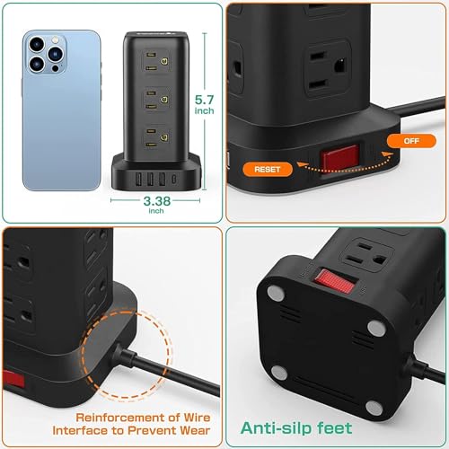 Surge Protector Power Strip Tower with USB Ports