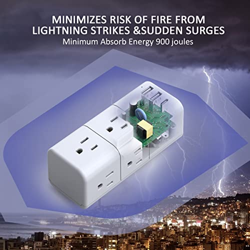 USB Surge Protector with Rotating Plug and USB Ports