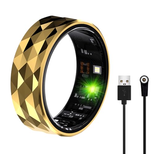 Smart Ring with Calories, Heart Rate,Step Counter, Heart Rate & Blood Oxygen Monitor, Sleep Tracking, and IP68 Waterproof - No App Subscription, Compatible with Android 5.1+ & iOS 8.0+ (Gold, 9)