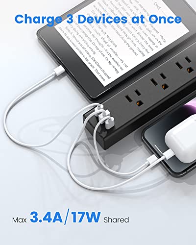 HOPOW Ultra Thin 6ft Power Strip with USB Ports