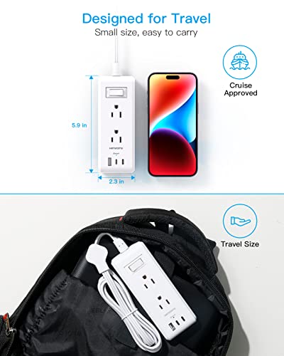 Ultra Thin Power Strip with 6 Outlets & USB Ports