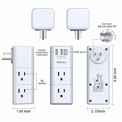 USB Surge Protector with Rotating Plug and USB Ports