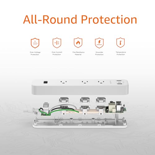 Amazon Basics 3 Outlet Power Strip with USB Ports
