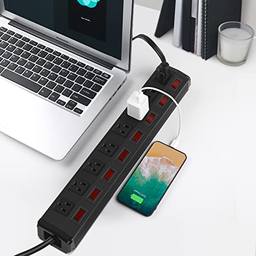 8-Outlet Metal Power Strip with Individual Switches