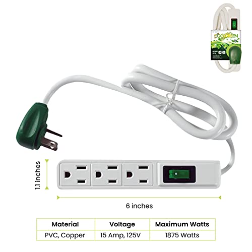 Compact 3-Outlet Power Strip with Right-Angled Plug