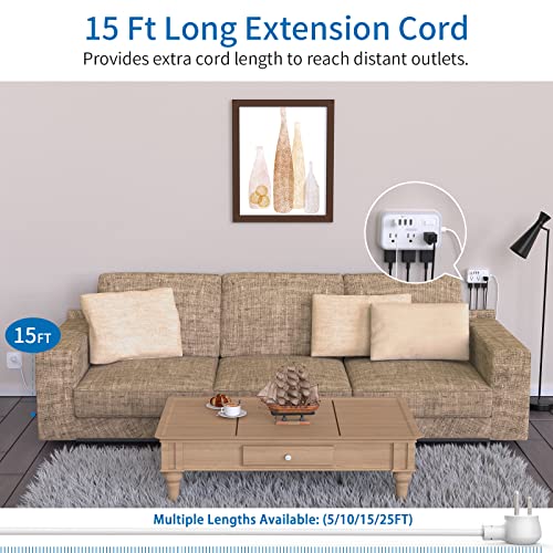 15 ft Surge Protector Power Strip with USB Ports