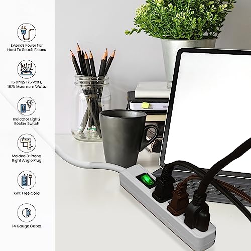 Compact 3-Outlet Power Strip with Right-Angled Plug