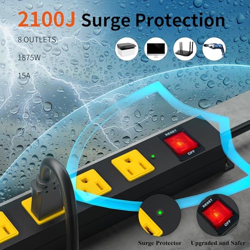 8-Outlet Surge Protector Power Strip with 6FT Cord