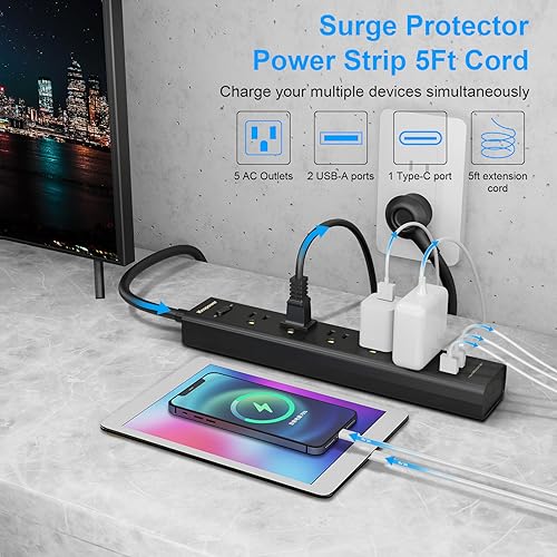 Surge Protector Power Strip with USB Ports - 2 Pack