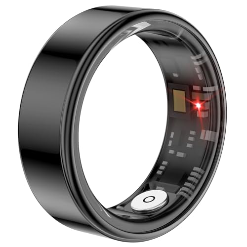 Akimomaty Smart Ring Fitness Tracker for Men Women, Health Sleep Heart Rate Blood Oxygen Tracker Smart Ring with Wireless Charger Box, IP68 Waterproof Bluetooth Tracker Rings (Black# 12)