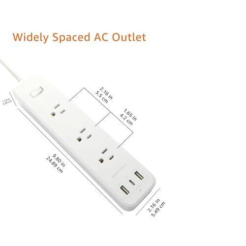 Amazon Basics 3 Outlet Power Strip with USB Ports