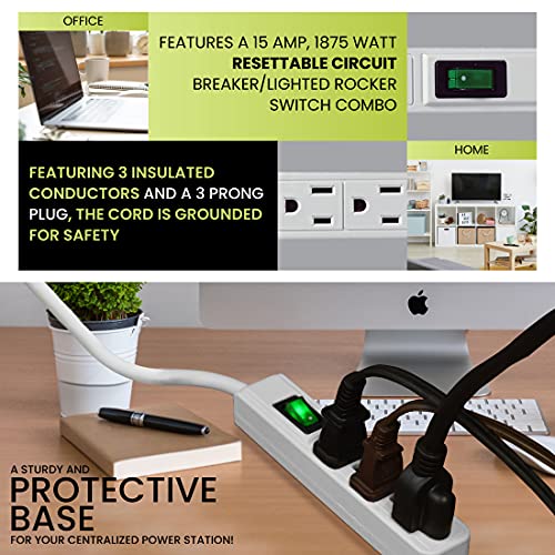 Compact 3-Outlet Power Strip with Right-Angled Plug