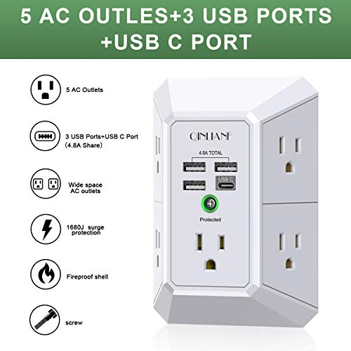 QINLIANF 5-Outlet Surge Protector with USB Ports