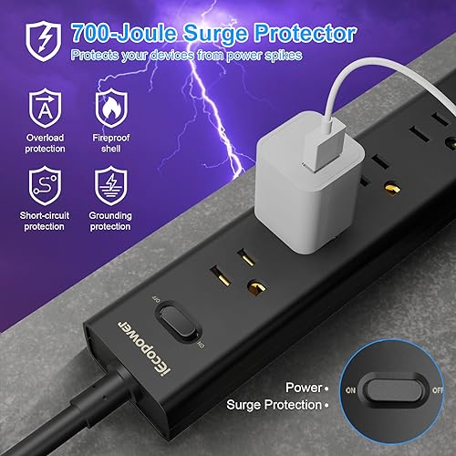 Surge Protector Power Strip with USB Ports - 2 Pack