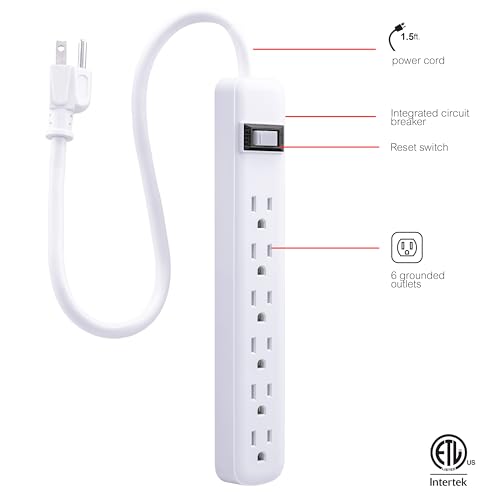 GE 6-Outlet Heavy Duty Power Strip 2-Pack
