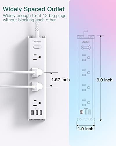 10 FT Power Strip with 12 AC Outlets & USB