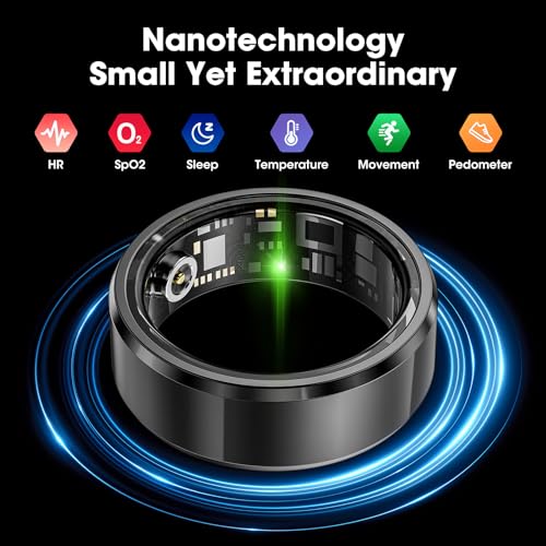 Smart Ring Health Fitness Tracker for Man, IP68 Waterproof Bluetooth Sleep Monitor, Fashionable Sport Smart Rings Black US8