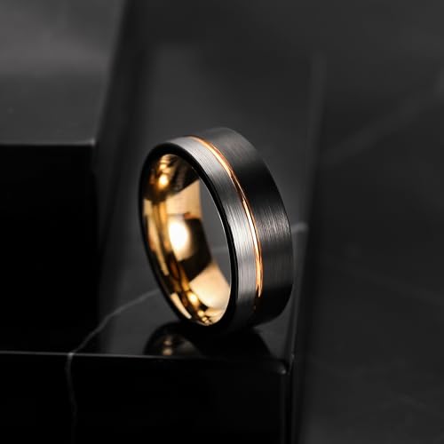 King Will LOOP Tungsten Carbide Wedding Band 8mm Rose Gold Line Ring Black and Silver Brushed Comfort Fit13