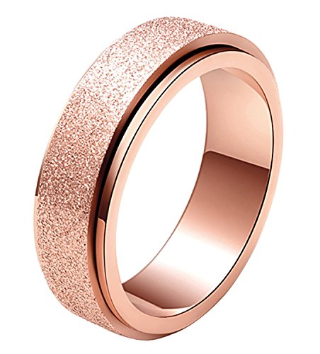 ALEXTINA Anxiety Ring for Women 6MM Rose Gold Rings for Women Stainless Steel Spinner Ring Sand Blast Glitter Finish Spinning Band, Size 5