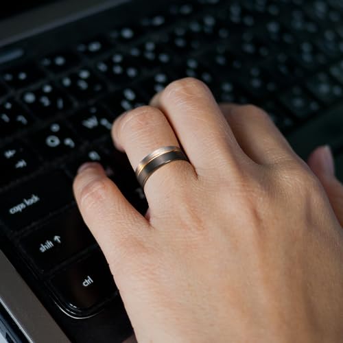 King Will LOOP Tungsten Carbide Wedding Band 8mm Rose Gold Line Ring Black and Silver Brushed Comfort Fit13