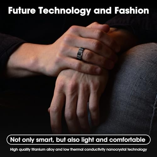 Smart Ring Health Fitness Tracker for Man, IP68 Waterproof Bluetooth Sleep Monitor, Fashionable Sport Smart Rings Black US8