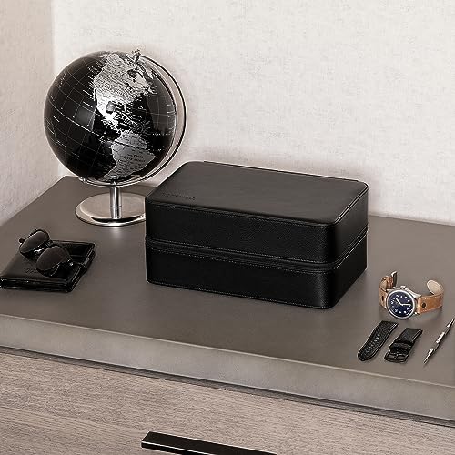 ROTHWELL 8 Watch Travel Case Storage Organizer for 8 Watches, Sunglasses, Rings & Cufflinks |Tough Portable Protection with Zipper Fits Most Wristwatches & Smart Watches Up to 50mm (Black/Grey)