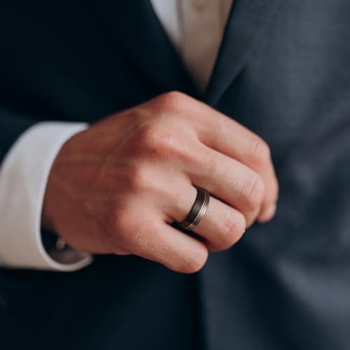 King Will LOOP Tungsten Carbide Wedding Band 8mm Rose Gold Line Ring Black and Silver Brushed Comfort Fit13
