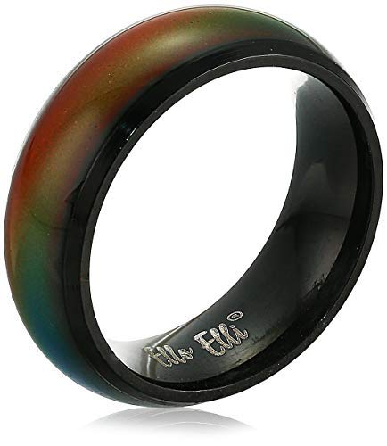 Ello Elli 8MM Comfort Fit Stainless-Steel Color Changing Mood Ring Silver/Black Tone