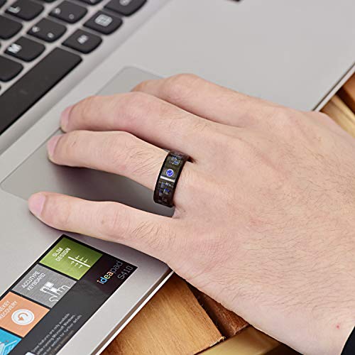 NUNCAD Tungsten Carbide Engagement Rings for Men 8mm Black Carbon Fiber and Blue CZ Inlay Wedding Band Size 8