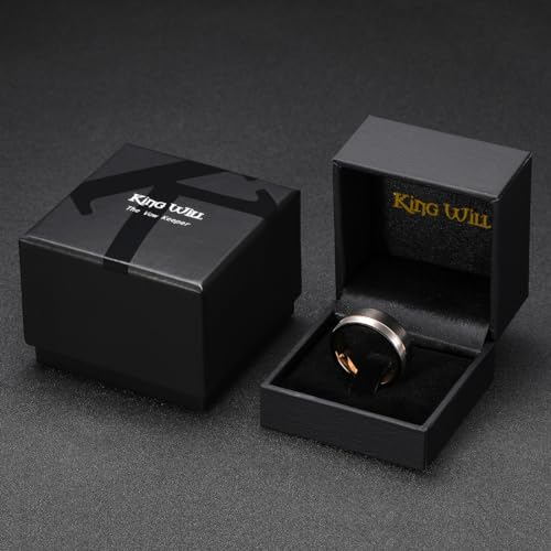 King Will LOOP Tungsten Carbide Wedding Band 8mm Rose Gold Line Ring Black and Silver Brushed Comfort Fit13