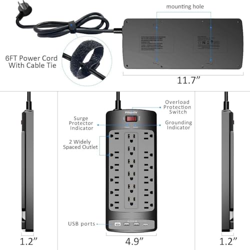 18-Outlet Surge Protector with USB Ports, 6ft