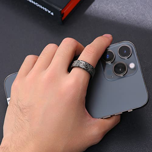 Adreamz 8mm Computer Circuit Board Pattern Ring - Spinner Fidget Ring for Men, Anxiety Relieving Fidget Black Stainless Steel Ring For Men Programmer Wedding Ring 11