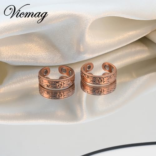 Vicmag Copper Magnetic Ring for Women 99.9% Copper Finger Ring Strong Magnet Ring Copper Jewelry Gift Adjustable
