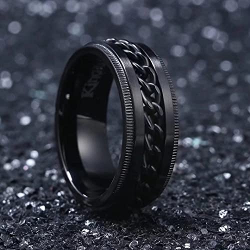 King Will INTERTWINE 8mm Spinner Ring Black Stainless Steel Fidget Ring Anxiety Ring For Men