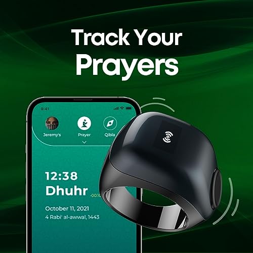 TAKVA - Zikr Ring Flex (2023) | Improved, Smart Tasbih Ring (Interchangeable Ring sizes) (Black, Plastic)