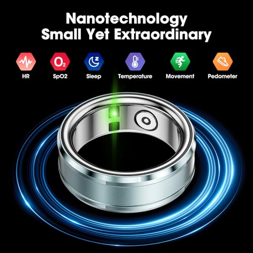 Smart Ring Bluetooth IP68 Waterproof Fitness Tracker, Health & Step Monitoring, Lightweight Sport Smart Rings for Men Cyan US11