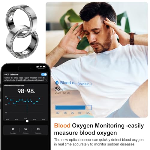 NEWTRENDS Smart Ring, Heart Rate/Sleep/Blood Oxygen Monitoring, Step Count, Wearable Fitness Tracker, APP Bluetooth Connected, IP68 Waterproof,Silver (Size 10)
