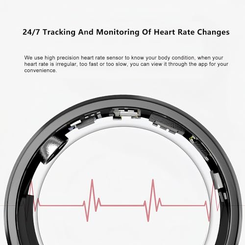 Generic Smart Ring, Health Tracker with Free Subscription, Sleep Tracking Wearable, Heart Rate, Blood Oxygen, Fitness Tracker with Charging Case, Great Gift for Women & Men, Black (Size 11)