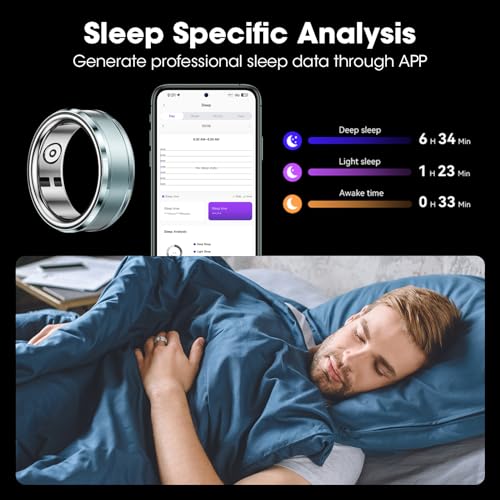 Smart Ring Bluetooth IP68 Waterproof Fitness Tracker, Health & Step Monitoring, Lightweight Sport Smart Rings for Men Cyan US11