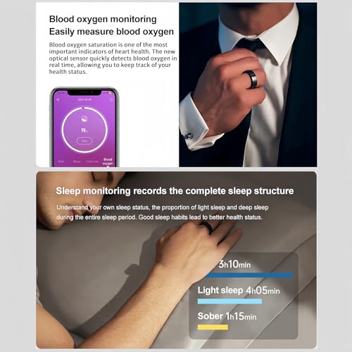Generic Smart Ring, Health Tracker with Free Subscription, Sleep Tracking Wearable, Heart Rate, Blood Oxygen, Fitness Tracker with Charging Case, Great Gift for Women & Men, Black (Size 11)
