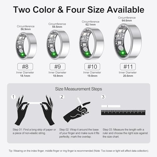 𝐒𝐦𝐚𝐫𝐭 𝐑𝐢𝐧𝐠,Wearable Fitness Smart Ring Health Tracker,Sleep Quality & Heart Rate & Blood Oxygen Monitoring,IP68 Waterproof,No Subscription Fees,Smart Ring for Women, Men (Sliver,Size 8)