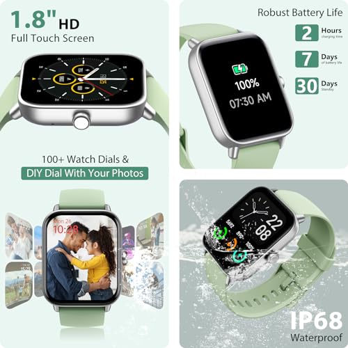 Smart Ring for Women (Alexa Built-in & Bluetooth Call), 1.8" Smartwatch with SpO2/Heart Rate/Sleep/Stress Monitor, Calorie/Step/Distance Counter, 100 Sport Modes, IP68 Fitness Watch for Android iOS