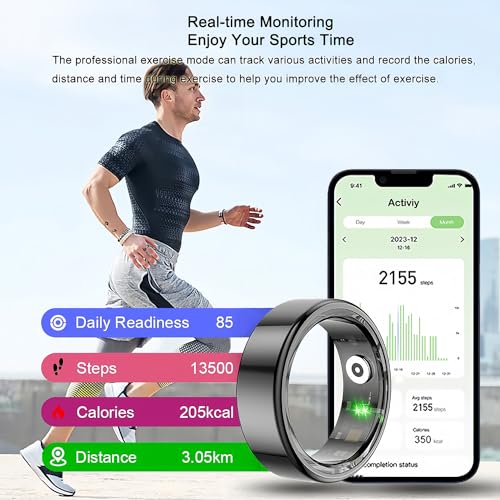 Generic Smart Ring, Health Tracker with Free Subscription, Sleep Tracking Wearable, Heart Rate, Blood Oxygen, Fitness Tracker with Charging Case, Great Gift for Women & Men, Black (Size 11)