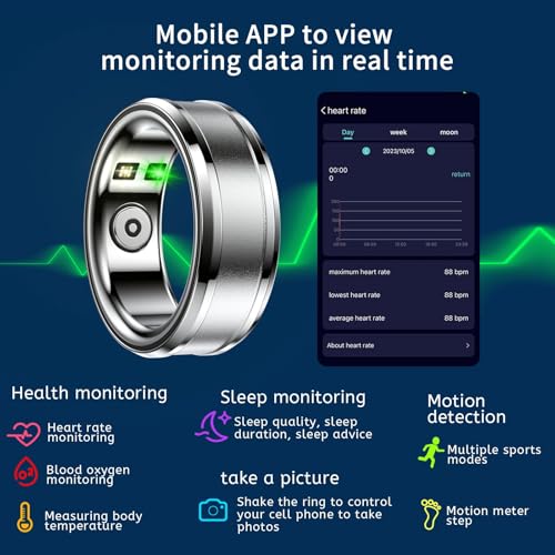 Twievo Smart Ring, Smart Ring Health Tracker, IP68 Waterproof Fitness Tracker Ring, No App Subscription with Heart Rate, Blood Oxygen, and Activity Tracking (Silver, #10)