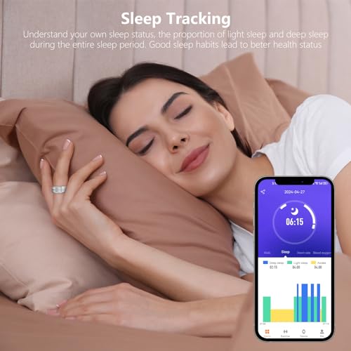 Tulbeys Fitness Tracker Smart Ring, Step Counter for Walking, Heart Rate Blood Oxygen Calorie Sleep Tracker Health Ring, IP68 Waterproof Design, Stainless Steel, 5-7 Days Battery Life, Silver (US 7)